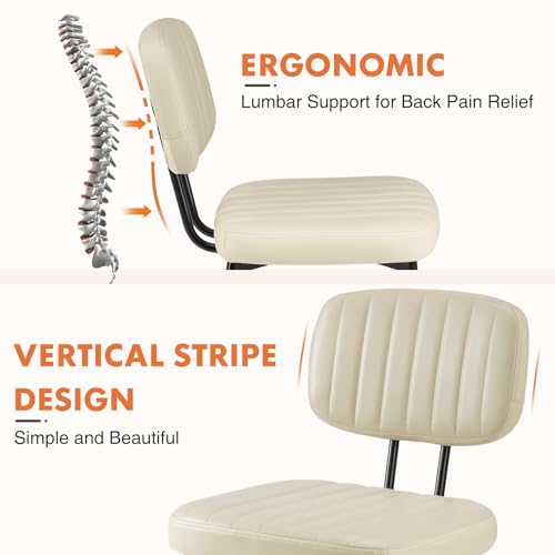 Sweetcrispy Dining Chairs Set of 2, Upholstered Mid Century Modern Kitchen Accent Chairs with Faux Leather Cushion Seat & Metal Legs for Home Office, Living Room-Beige White - Image 3