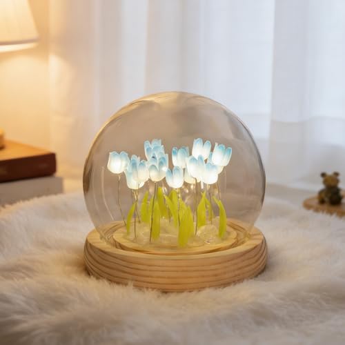 Image of Pretty Blue 20 Tulips Lamps Flower Night Light Cute Bedroom Decor Aesthetic Unique Gifts for Women - Battery Powered (not Included)