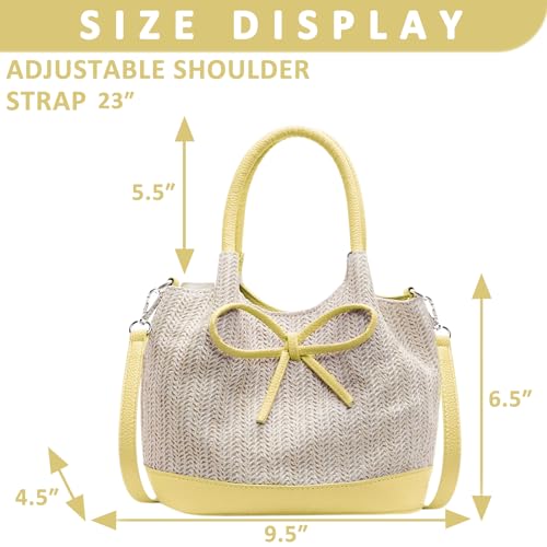 Bow Tie Tote Bag for Women, Straw Beach Bag Large Capacity, Handbag for Vacation Travel Daily(Yellow)2