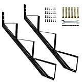 2 Packs Metal Stair Step Stringers, 3 Step Steel Riser Stringer for 27.1inch Height Deck(Polished Black,2PCs)