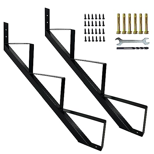2 Packs Metal Stair Step Stringers, 3 Step Steel Riser Stringer for 27.1inch Height Deck(Matt Black)