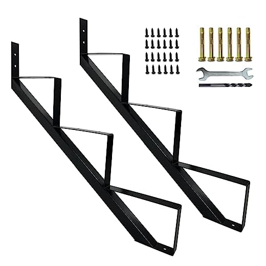 2 Packs Metal Stair Step Stringers, 3 Step Steel Riser Stringer for 27.1inch Height Deck(Polished Black,2PCs)