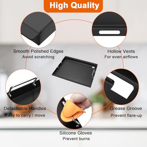 Full-Size Griddle Insert for Char-Griller 5050 3001 5650 3008 3030 3725, Flat Top Griddle with Handles for Chargriller Charcoal Grills, Cooking Griddles for Chargriller with 2 Pcs Fire Grate Hangers by DELSbbq - Image 3
