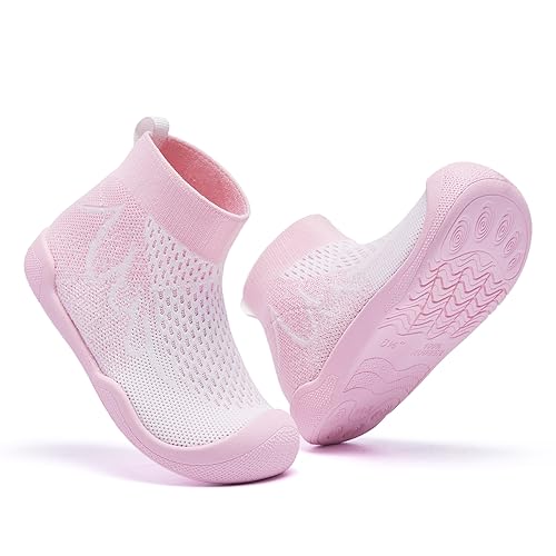 TODDLLUBY Children's Socks Wrestling Shoes Breathable and Non Slip Tennis Shoes Barefoot Sneakers with Arch Support and Toe Protection Washable Pink Size 11