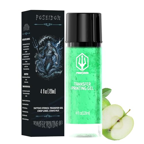 POSEIDON Tattoo Stencil Transfer Gel, 4 fl oz / 120ml - Long-Lasting & Smudge-Proof for Transfer Paper & Machines, Easy to Use Tattoo Accessory for Artists & Beginners (Crisp Green Apple Scent)