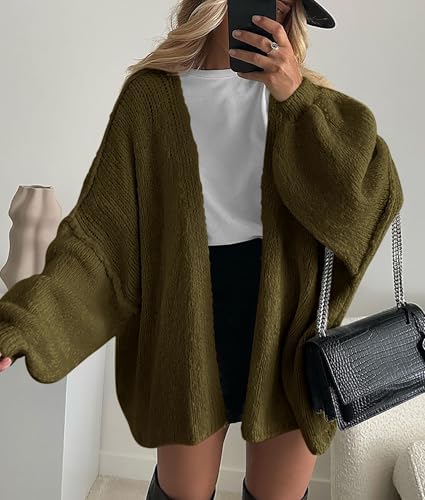 PRETTYGARDEN Womens Oversized Cardigan Sweaters 2026 Fall Long Lantern Sleeve Knit Open Front Lightweight Sweater (Army Green,Small) - 2