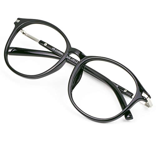 Image of VisionGlobal Blue Light Blocking Glasses for Women /Men, Anti Eyestrain, Computer Reading, TV Glasses, Stylish Oval Frame, Anti UV, Anti Glare(Black,No Magnification)