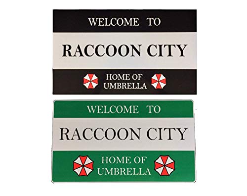 Preisvergleich Produktbild Super6props Welcome to Raccoon City Straßenschilder in Grün und Schwarz, Requisiten-Aluminiumplatte, 2 Stück