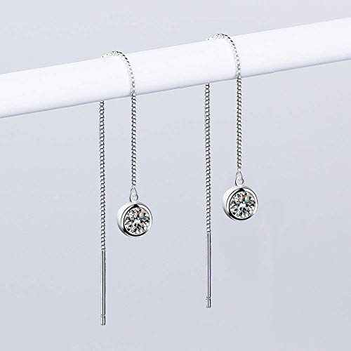 Women 925 Sterling Silver Brilliant Round Cut Cz Needle Threader Pull Through Dangle Earrings #TOP1
