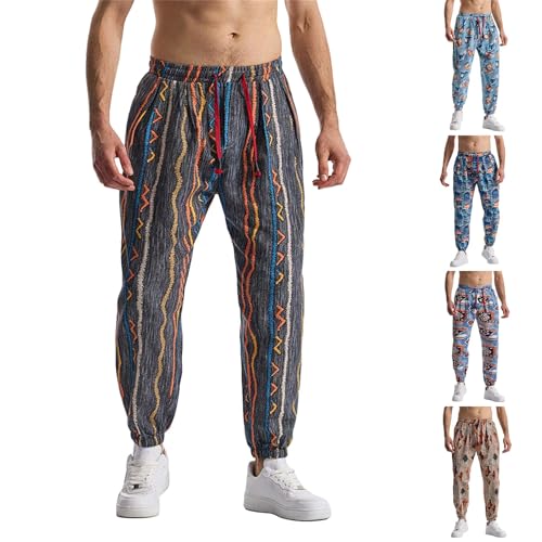 Lösa byxor tryckta män. Herr bomull linnebyxor - batikfärgade byxor färgade bandbyxor andningsbara bekväma byxor roliga pyjamasbyxor lätta vardagliga byxor dragsko byxor, Lila, L
