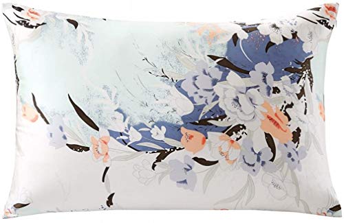 ZIMASILK 100% Natural Silk Pillowcase for Hair and Skin Health, with Hidden Zipper,Both Side Silk,Floral Print, 1pc (Queen 20''x30'', pattern7)