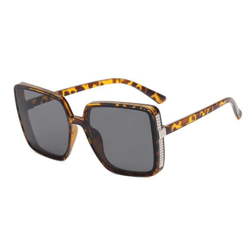 Large Frame Square Sunglasses Women and Men Beach Sunglasses UV Protection Sunglasses Bean Flower Gray