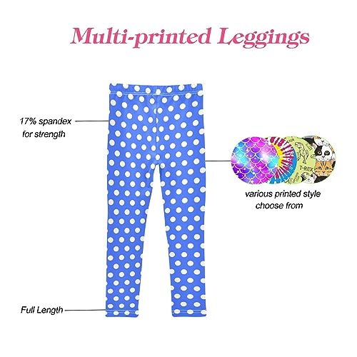 CaTaKu Girls Leggings Polka Dots Blue Kids Printed Pants Athletic Tights Leggings for Girls Size 4-10T4