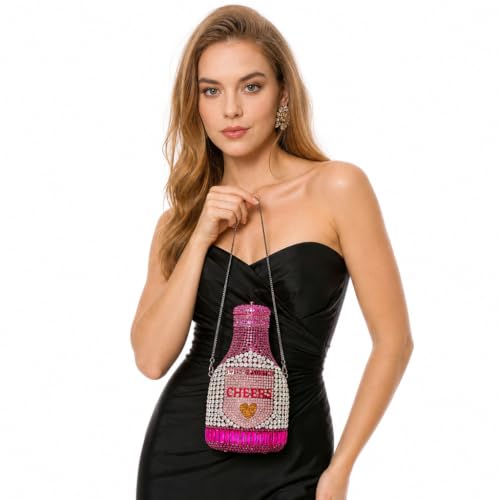 Image of Rhinestone Champagne Bottle Clutch, Luxury Evening Bag for Women