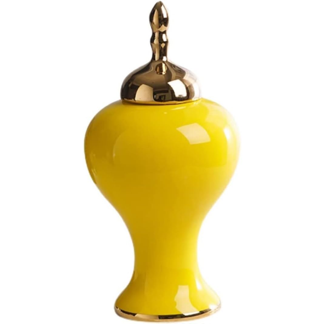 Sjdopulse A Decorative Jar Ginger Jar Vase Decor Yellow Ceramic Vases Ginger Jar With Lid For Home Decor Temple Jar Storage Jars Vase Traditional Porcelain Ginger Jars Storage Jar