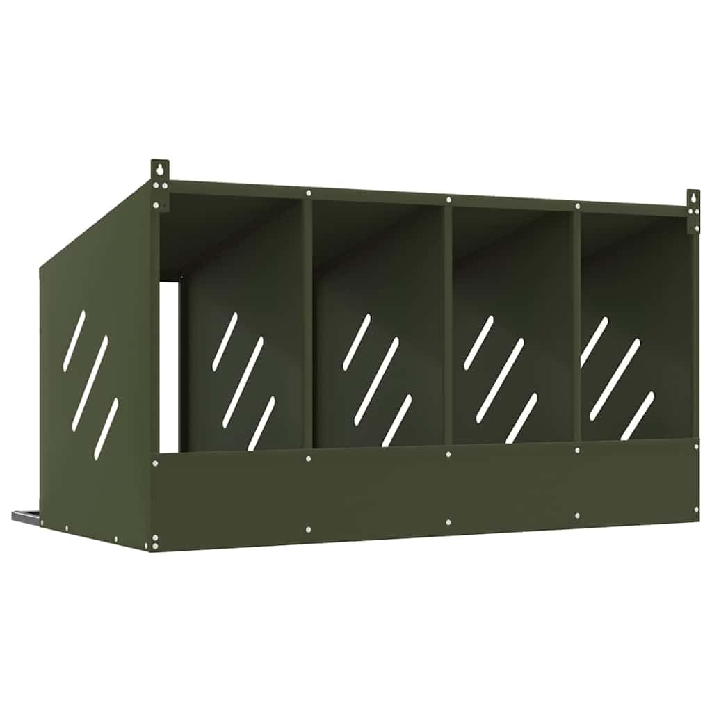 Brokky 864343 Nido per Polli con 4 Scomparti in Metallo Verde Oliva Nido per Galline Ovaiole,Ideale Pollaio Interno ed Esterno Tetto Spiovente
