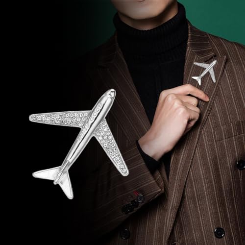 Image of Airplane Brooch Pin for Women Men Crystal Aircraft Lapel Pin Plane Safty Pin for Clothing Hat Bag Badges