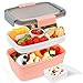 Bugucat Bento Box Kinder 2000ML,Lunchbox Erwachsene mit 4 Fächer und Suppenkiste, Brotzeitbox Salatbox To Go mit Dressingbehälter,Brotbüchse Salatbehälter für Mikrowellen und Spülmaschinen, BPA-frei