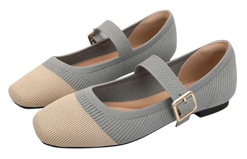 Knit Flats for Women Mary Jane Ballet Flats Casual Square Toe Flat Shoes Comfort Dressy Flats Shoes with Ankle Strap 2025