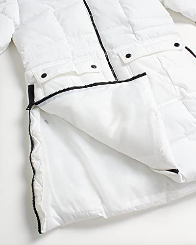 Madden Girl Women’s Winter Coat - Quilted Bubble Puffer Parka Jacket, Sherpa Hood (S-3XL), Size Medium, White