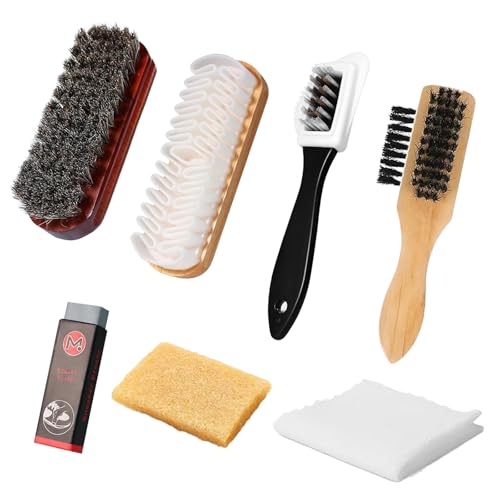 Brosse Daim Ensemble de 7 Pièces, Brosse Daim Chaussures, Kit Nettoyage Chaussure Daim avec Gomme de Nettoyage, Brosse à Crinière de Cheval, pour Enlever la Saleté et Maintenance