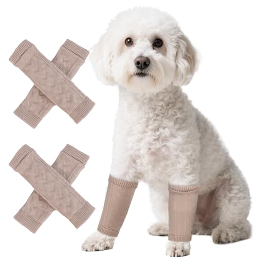 Image of 4 PCS Dog Back Leg Sleeve to Help Reducing Licking Scratching Elbow | Soft Knitting, Stretchy Fit Sleeves, Helps Reduce Licking, Dog & Cat Friendly, Easy to Wear, Daily Leg Coverage