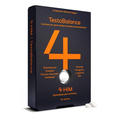 4 HIM TestoBalance Testosterona Hombre con Zinc, 60 Comprimidos Vegano