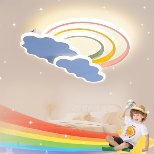 LUCKINHAND Led Kinder Deckenleuchte Wolken Regenbogen Deckenleuchte dimmbar mit Fernbedienung,Nachtlicht Funktion Kinderzimmer Schlafzimmer Wohnzimmer Junge Mädchen Schlafzimmer rosa Deckenlampe 35cm