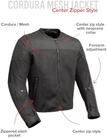 First Mfg Co Mens Motorcycle Cordura Textile Black Jacket Biker Textile Jacket for Men with Zip out Thermal Liner and Armor