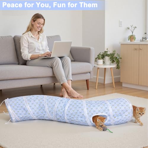 Image of Glittme Cat Tunnel, Cat Tunnels for Indoor Cats, S-Shape Peekaboo Cat Cave with Cat Toys, Foldable Cat Tubes and Tunnels for Cats, Rabbit, Puppy, Guinea Pig