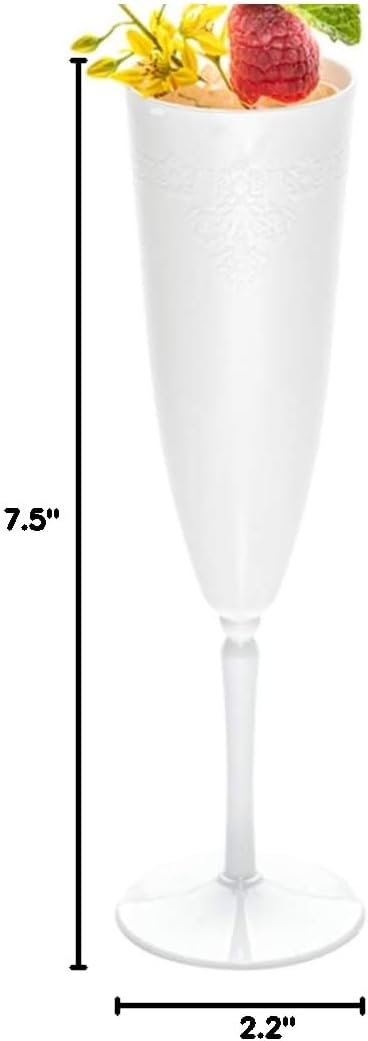 Restaurantware 4 Ounce Plastic Champagne Flutes 100 Tall Mimosa Glasses - Disposable Lace Detail White Plastic Disposable Champagne Glasses For Parties And Weddings For Beverages Or Cocktails