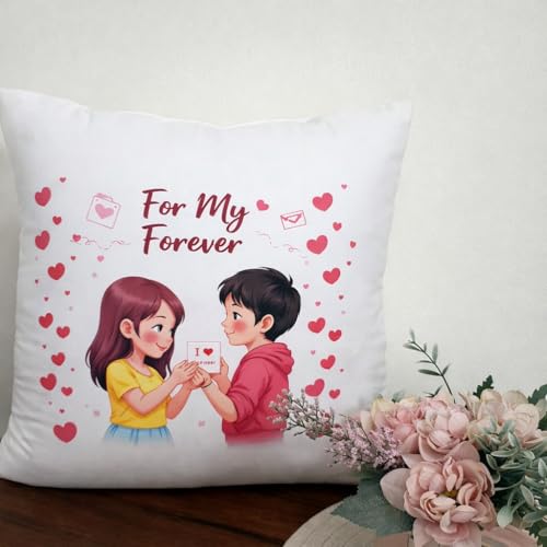 Image of Premium Throw Pillow Cushion | Romantic Love Gift for Wife, Husband, Girlfriend & Boyfriend | Anniversary, Birthday & Valentine's Day | 16x16 inch with Premium Filler - Forever Love