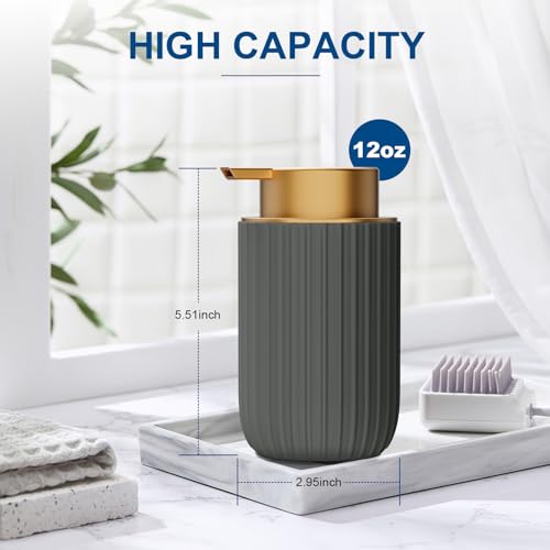 Image of Ceramic Foaming Soap Dispenser, 12 oz Bathroom Foam Hand Soap Dispenser, Refillable Lotion Soap Dispenser with Removable Pump for Kitchen Hand Wash Dispenser, Modern Home Decor (2Pack-Matte Grey)