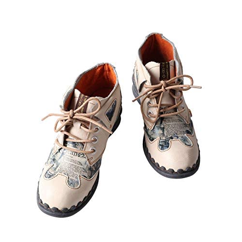TMA EYES Women's leather printed patchwork ankle boots lace-up fashion shoes2