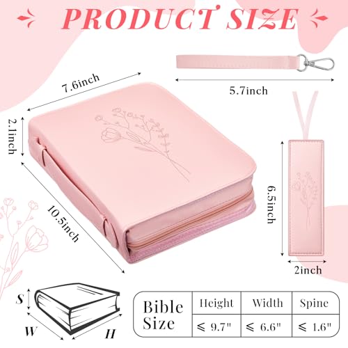 Dunzoom Pink Bible Cover 10.5 x 7.6 x 2.1 in PU Leather Water Resistant Pink Bible Case with Handle and Bookmark Book Carrying Case for Women Easter Mothers Day Christian Gifts - Thumbnail 2