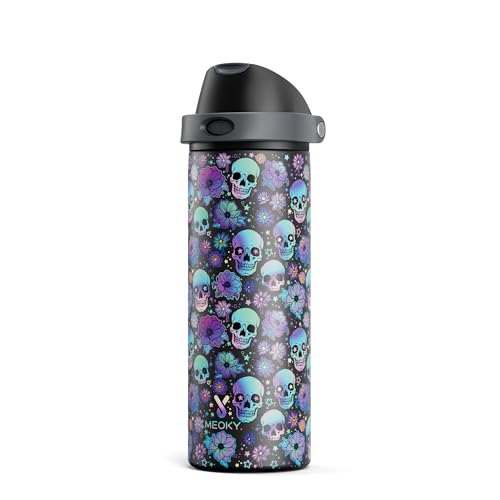 24 oz Insulated Water Bottle with Straw: Meoky Stainless Steel Water Bottle with 2-in-1 Straw and Spout Lid - Leak Proof, Fits in Car Cup Holder, BPA-Free for Travel Gym, Spooky Petals