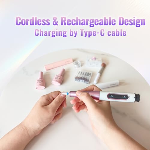 Denabuty Nail Drill Cordless, Electric Nail File 12 in 1 with LED Display, Nail Drill Machine Professional Portable Rechargeable E File for Gel Acrylic Manicure Pedicure Set with 5 Speeds Purple — view 2