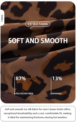 Mens Boxer Briefs Leopard Print Underwear for Men, Breathable Ice Silk Boxers with Pouch, Cute Funny Gifts for Him4