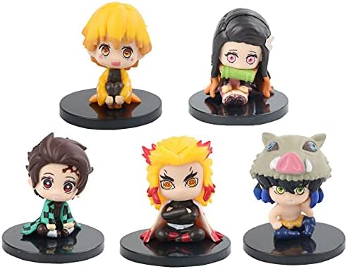 D-TREE 5pcs Demon Slayer Action Figure, Anime Figurine Tanjiro Nezuko Inosuke Doll Rengoku Zenitsu Figures Toys, Home Decolate (5pcs-4.5cm)
