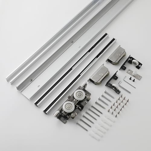 Kit de herrajes para puerta corredera, sistema de riel oculto de cierre suave y derivación para puertas de madera, fácil instalación, diseño moderno
