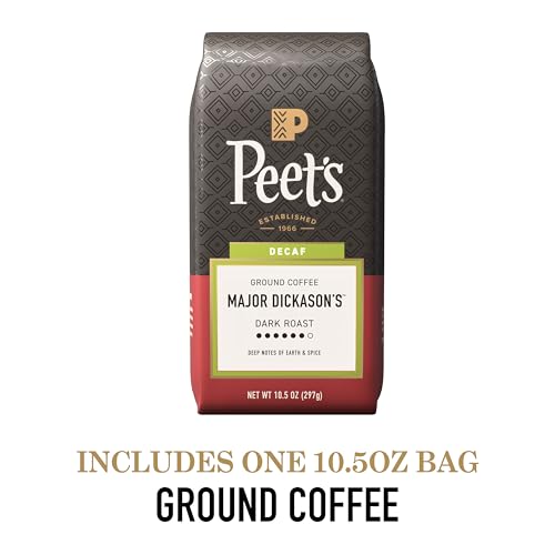 Peet's Coffee, Dark Roast Ground Coffee - Decaf Major Dickason's Blend 10.5 Ounce Bag