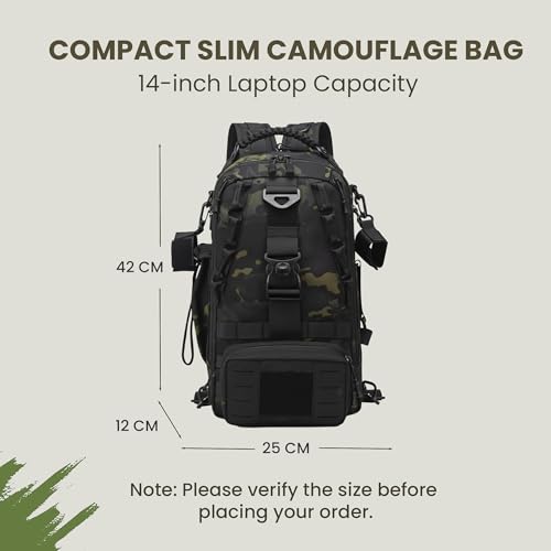 Image of CARRY TRIP Camouflage Tactical Outdoor Pro Backpack, Fits 14-Inch Laptop, Compact Slim Travel Bag,Attached MOLLE Pouch for Hiking, Camping & Trekking(13.6 Litre)