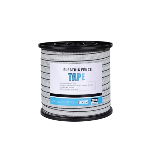 Electric Fence Polytape with 8 Conductors 1 Inch Width 656 Feet 200 Meter Portable Horse Fencing Polytape - UV Rust and Corrosion Resistant Whtie