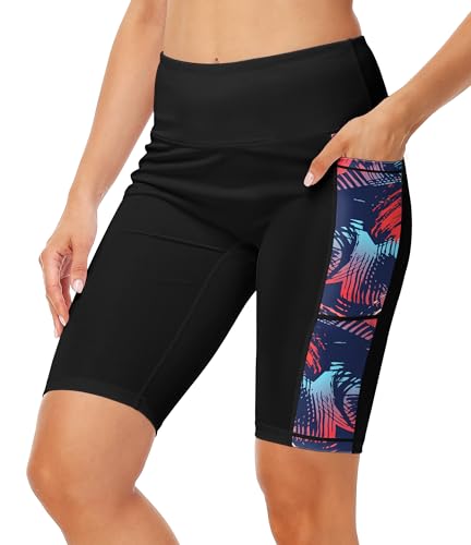 Image of AOBUTE Womens 9 inch /10 inch /11 inch Long Swim Board Shorts High Waisted UPF 50+ Biker Shorts with Pockets