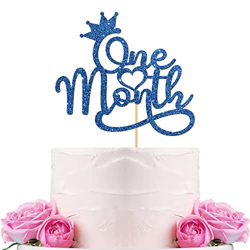 WeBenison One Month Cake Topper/Baby Shower Cake Topper/Newborn Welcome Baby/Happy 30 Days for Engagement Wedding Party Decorations Blue Glitter