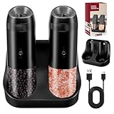 Salz und Pfeffermühlen Elektrisch 2er Set, [176ml große Kapazität] Homtronic Elektrische Pfeffermühle, Gewürzmühlenset Elektrische, USB Aufladung, Einstellbarem Keramikmahlwerk, Automatisches Mahlen