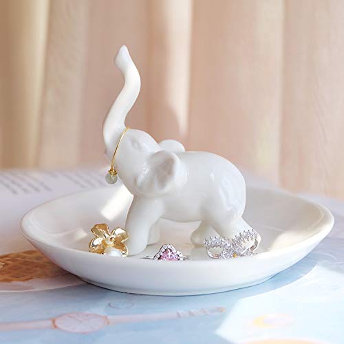 Image of PUDDING CABIN White Elephant Ring Holder Dish Ring Tray for Jewelry | Elephant Gifts for Women Christmas, Birthday, Mother's Day
