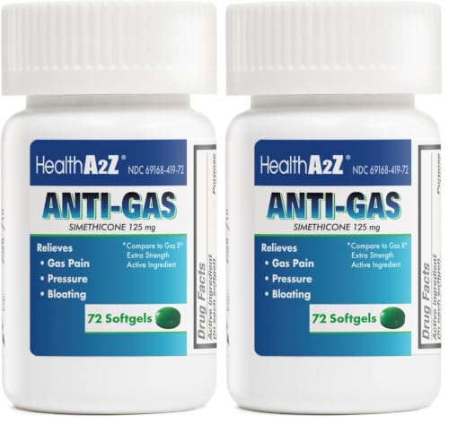 Image of HealthA2Z Gas Relief Simethicone | 125mg | Relieves from Stomach Discomfort and Gas | Anti Flatulence | Relieves Gas Fast and Bloating (72 Counts (Pack of 2))