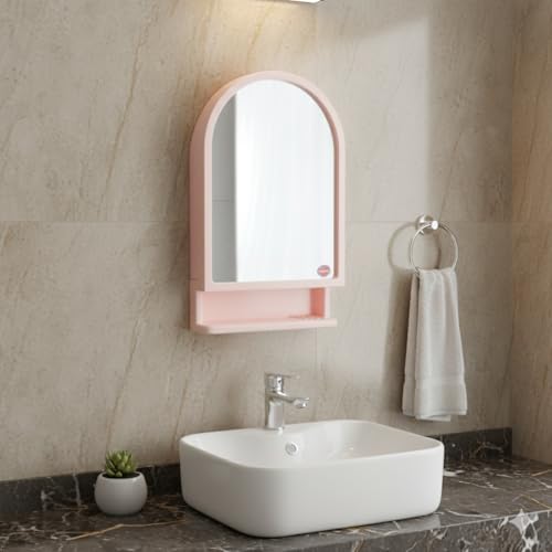 Image of BRANCO Plastic Ideal Mirror Cabinet | Multipurpose Cabinet | Wall Mounted Hanging Mirror Bathroom Accessories | Mirror Cabinet for Living Room, Bathroom, Bedroom (Pink)
