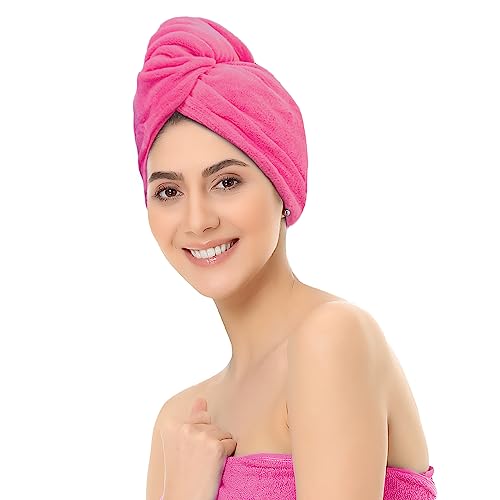 Image of Sassoon Venir Microfiber Hair Wrap Towel for Women (Coral Pink Color, Free Size) with Smooth Texture Super Absorbent Quick Dry Hair Turban for Drying Hair